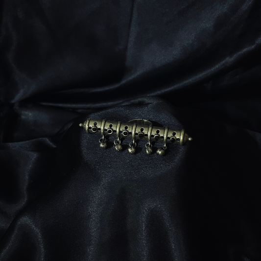 Long Black Studded Ghunghroo Ring