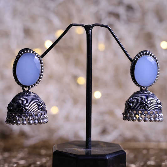 Small Blue Stone Jhumki Earrings
