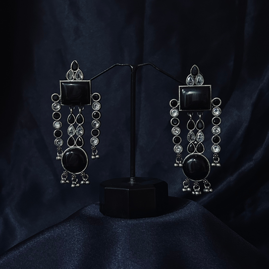 Abstract Stones Studded Dangling Earrings